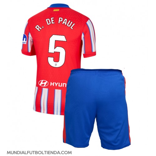 Camiseta Atletico Madrid Rodrigo De Paul #5 Primera Equipación Replica 2024-25 para niños mangas cortas (+ Pantalones cortos)